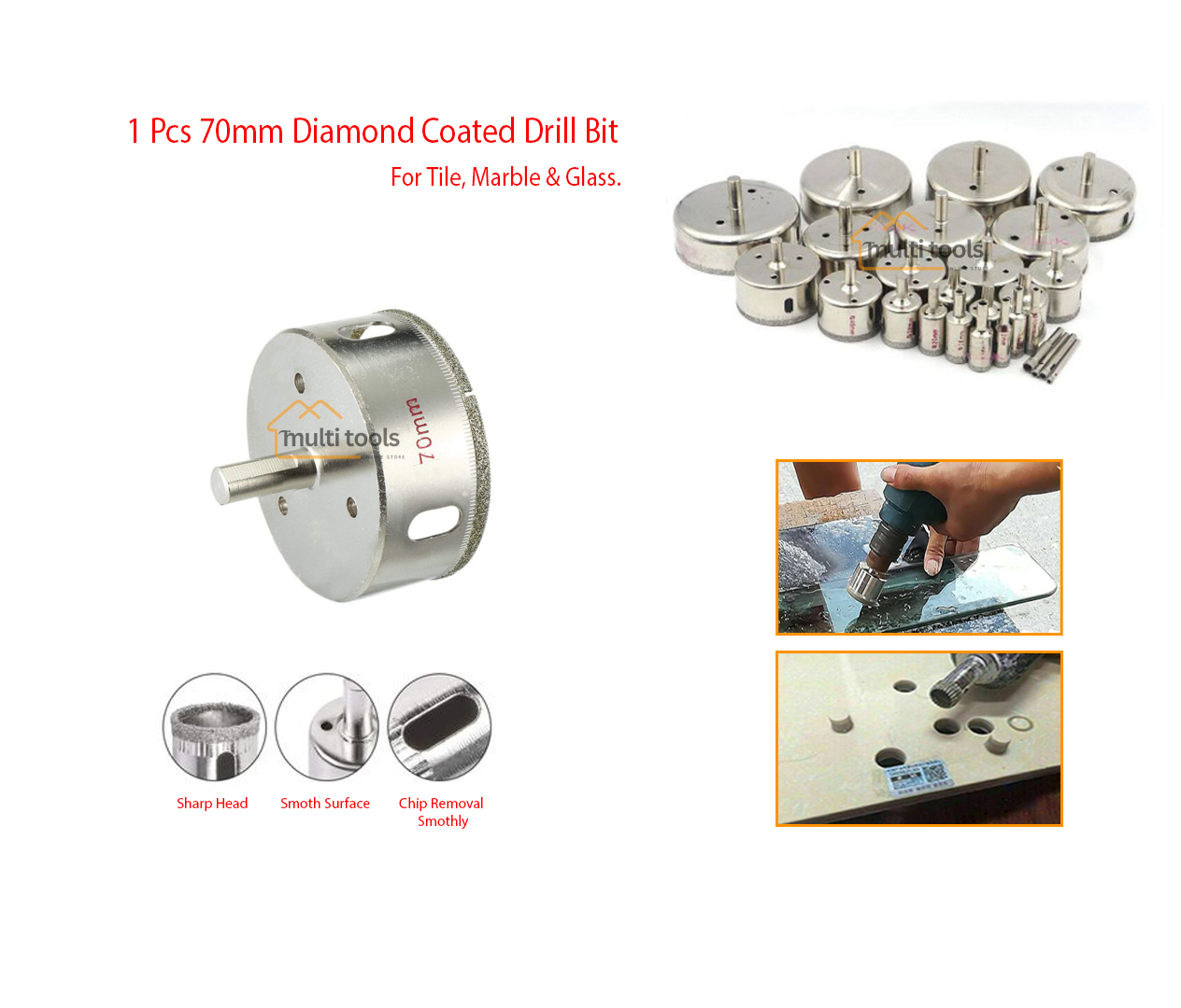 70 mm Diamond Coated Drill Bit Hole Saw Cutter For Glass Tile Ceramic